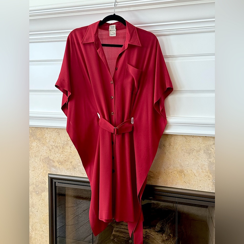 Hermes Red Button-Up Kaftan/Shirt Dress